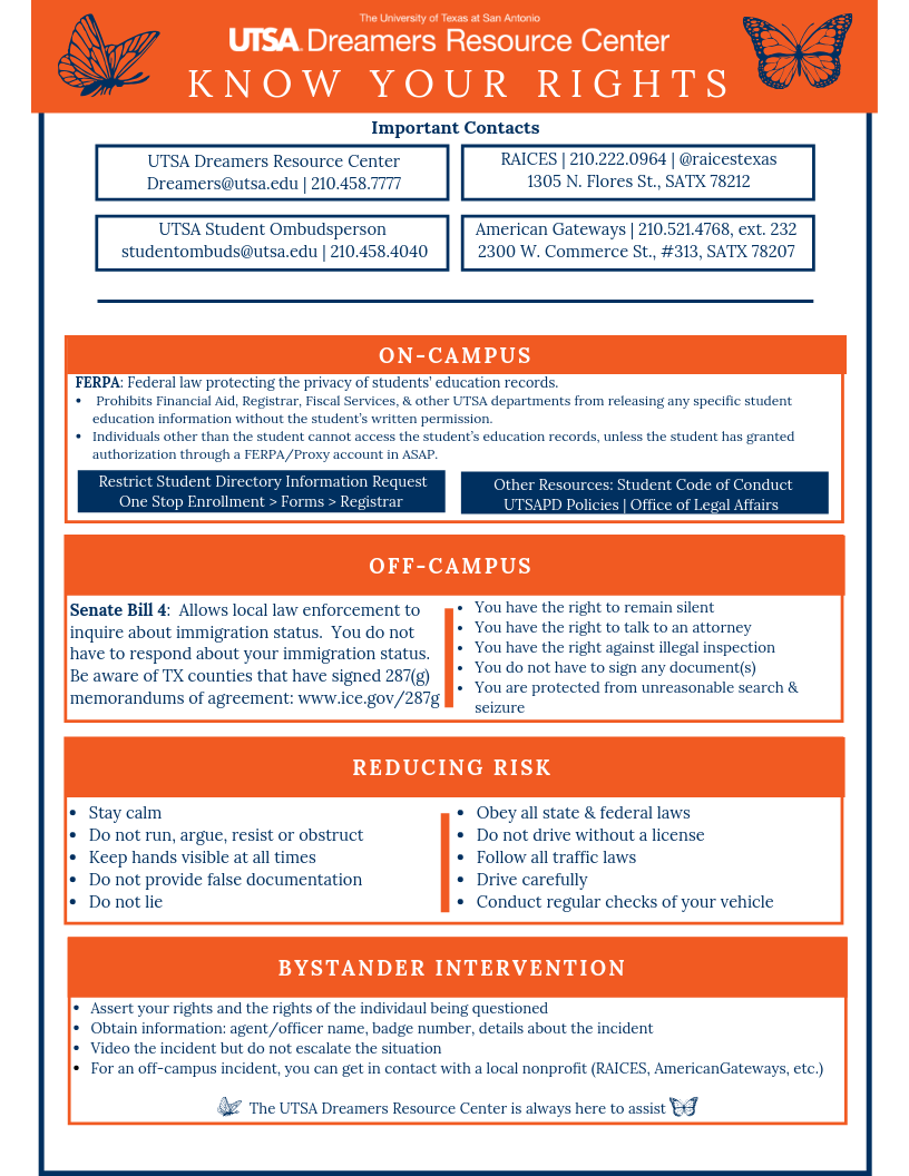 UTSA Know Your Rights Graphic